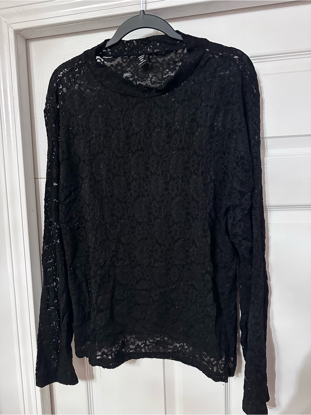 SHEIN Plus Black Lace Long Sleeve Mock Neck Top